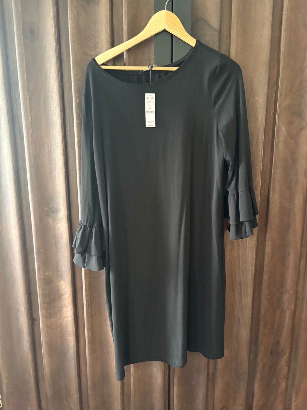 White House Black Market Black Midi Dress with Ruffle Sleeves